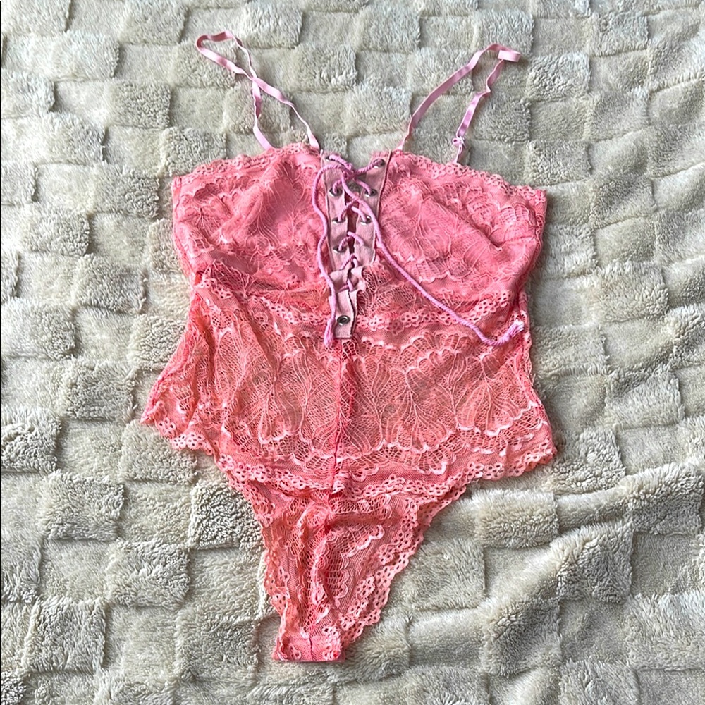 Sexy Mini Lace Pink Bodysuit Teddy Lingerie M